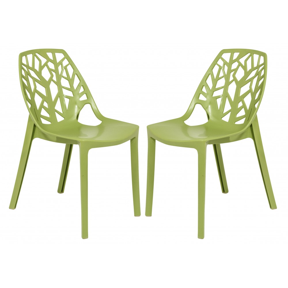 LeisureMod Modern Cornelia Dining Chair, Set of 2, Solid Green, C18SG2