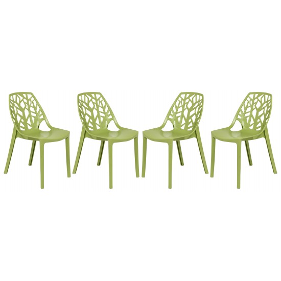 LeisureMod Modern Cornelia Dining Chair, Set of 4, Solid Green, C18SG4