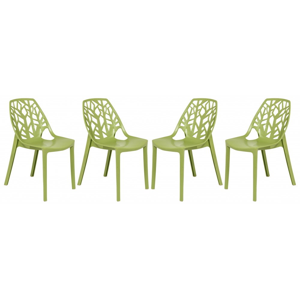 LeisureMod Modern Cornelia Dining Chair, Set of 4, Solid Green, C18SG4