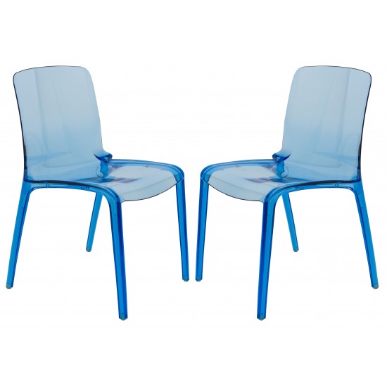 LeisureMod Murray Modern Dining Chair, Set of 2, Transparent Blue, MC20TBU2