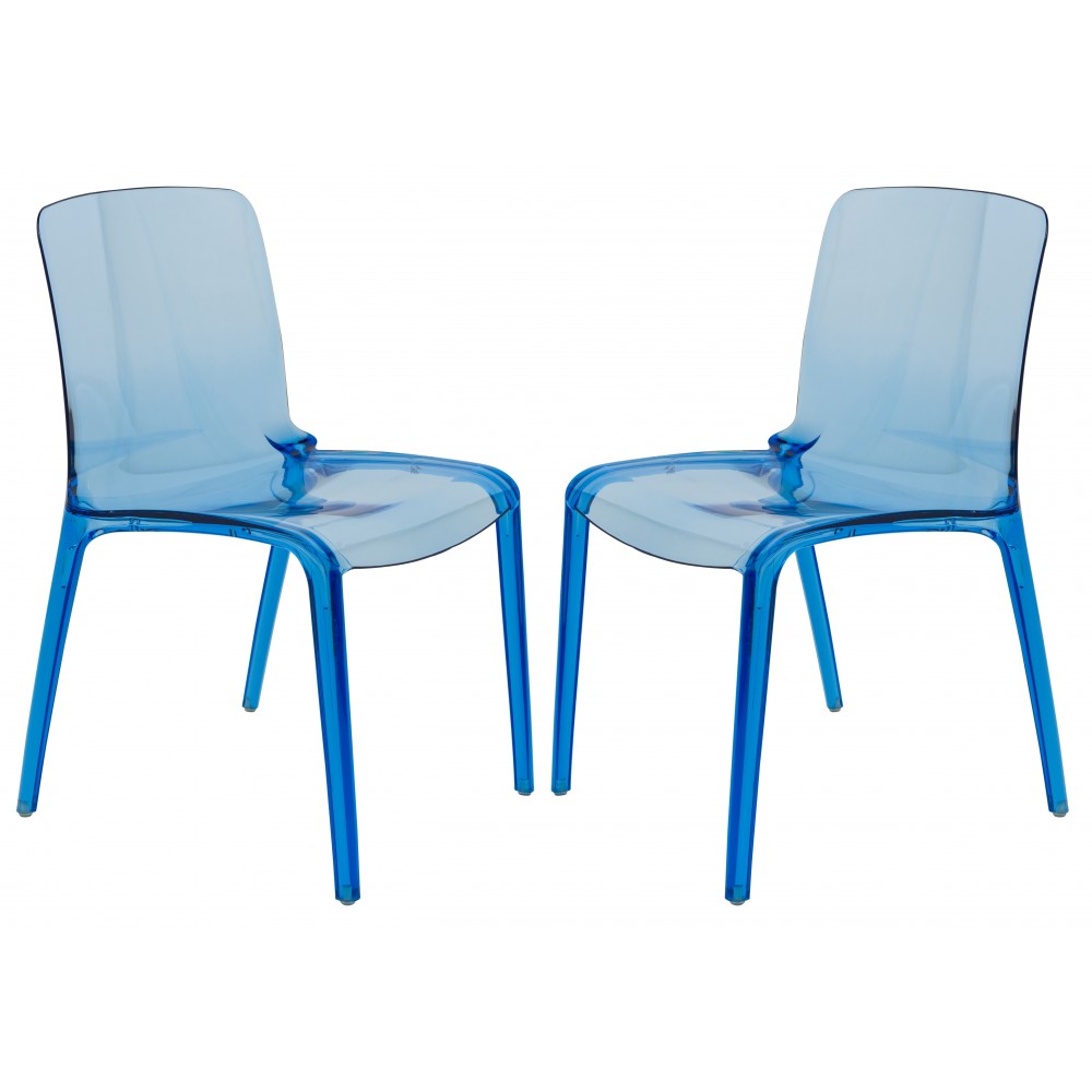 LeisureMod Murray Modern Dining Chair, Set of 2, Transparent Blue, MC20TBU2