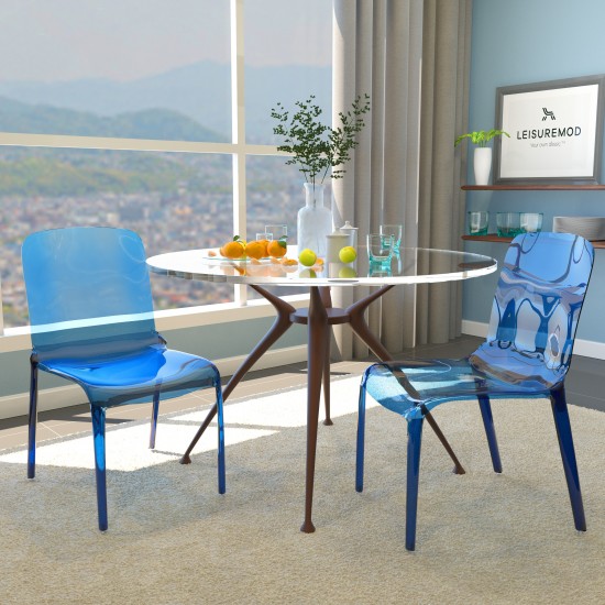 LeisureMod Murray Modern Dining Chair, Set of 2, Transparent Blue, MC20TBU2