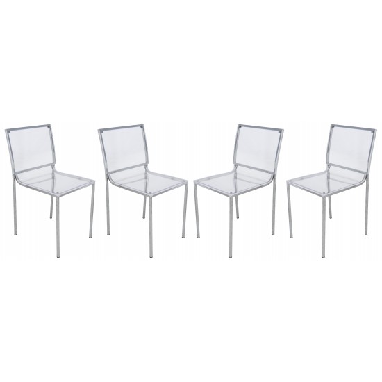 LeisureMod Modern Almeda Acrylic Dining Chair, Set of 4, Clear, ACR19CL4