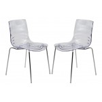 LeisureMod Astor Water Ripple Design Dining Chair Set of 2, Clear, AC20CL2