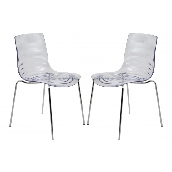 LeisureMod Astor Water Ripple Design Dining Chair Set of 2, Clear, AC20CL2