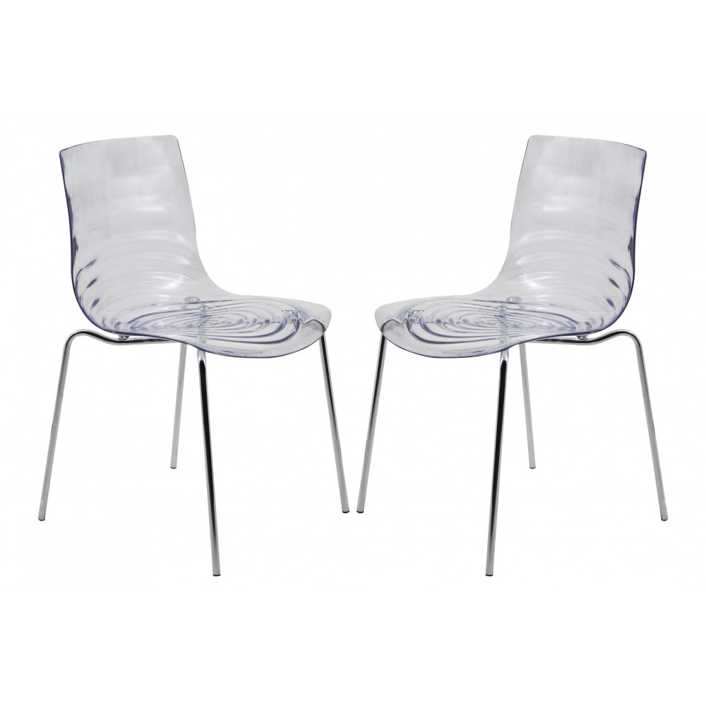 LeisureMod Astor Water Ripple Design Dining Chair Set of 2, Clear, AC20CL2