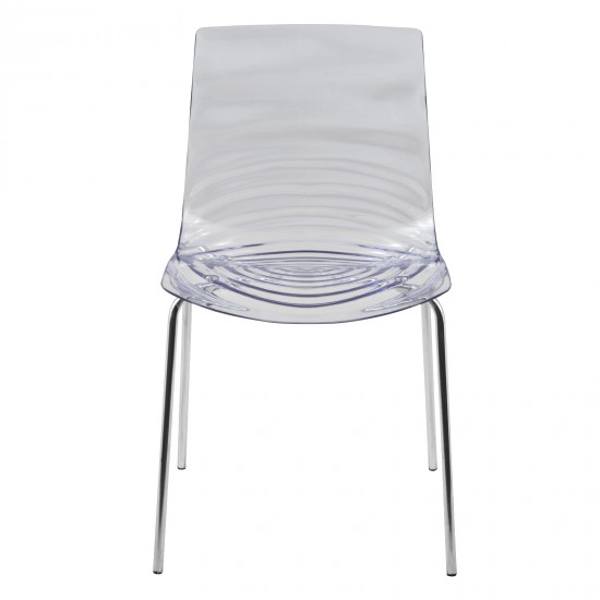 LeisureMod Astor Water Ripple Design Dining Chair Set of 2, Clear, AC20CL2