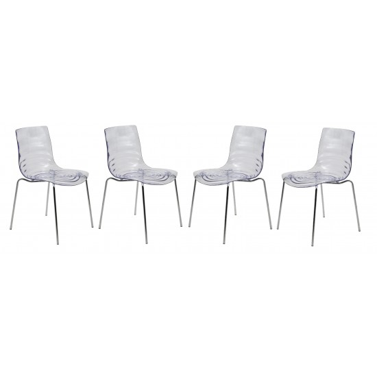 LeisureMod Astor Water Ripple Design Dining Chair Set of 4, Clear, AC20CL4