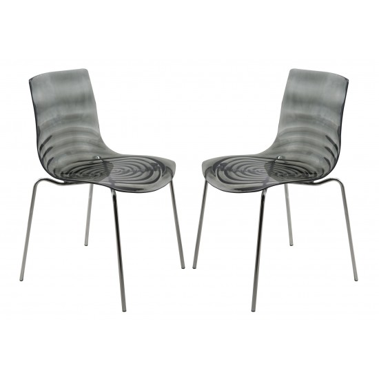 Astor Water Ripple Design Dining Chair Set of 2, Transparent Black, AC20TBL2