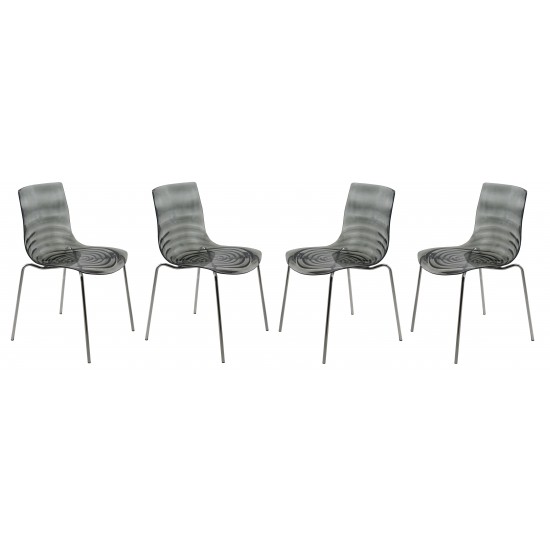 Astor Water Ripple Design Dining Chair Set of 4, Transparent Black, AC20TBL4