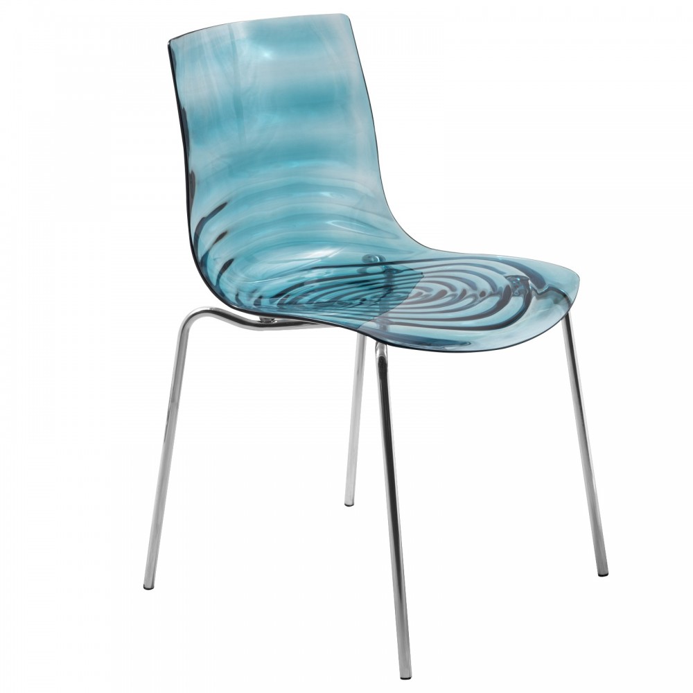 LeisureMod Astor Water Ripple Design Dining Chair, Transparent Blue, AC20TBU