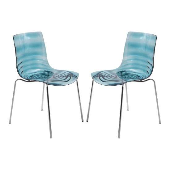 Astor Water Ripple Design Dining Chair Set of 2, Transparent Blue, AC20TBU2