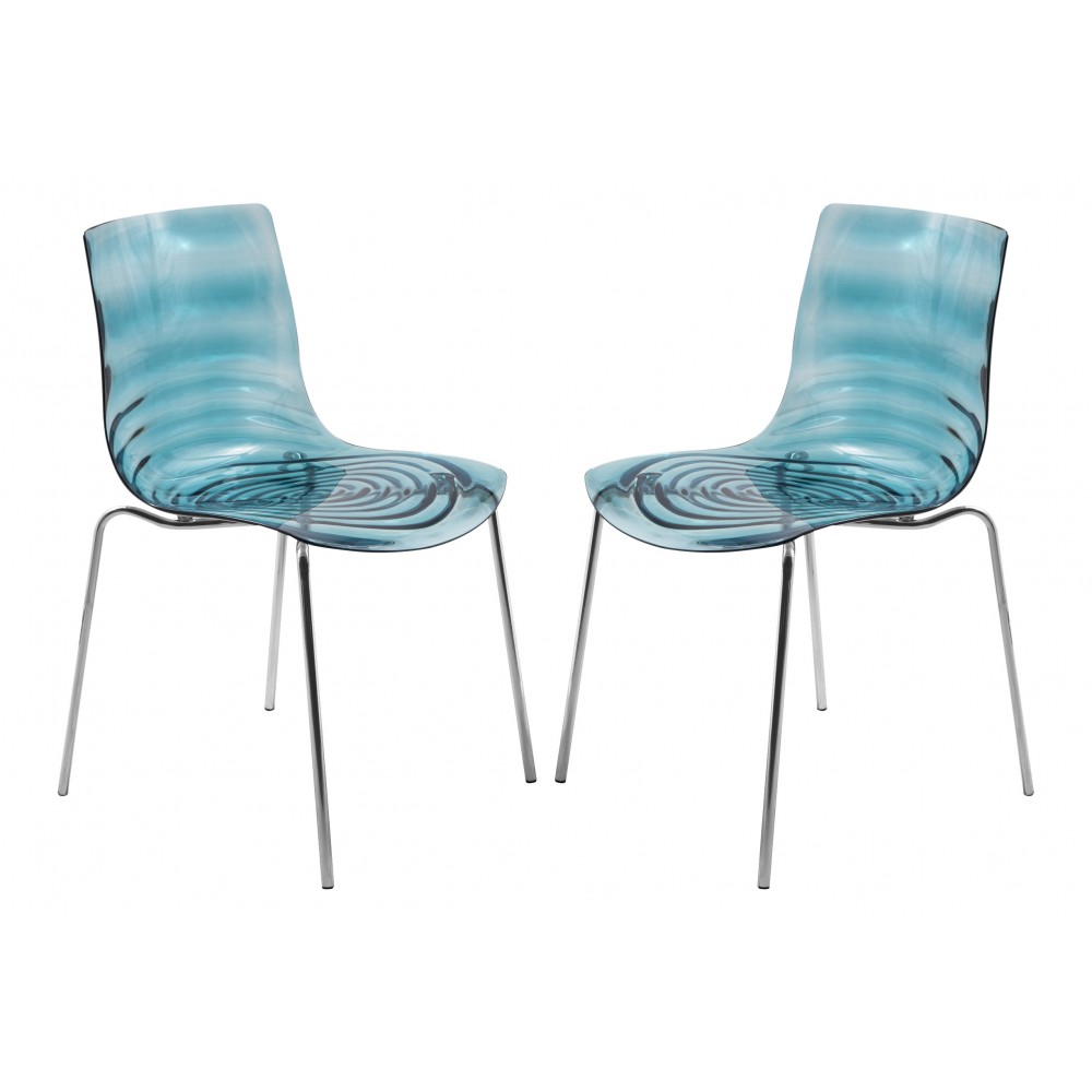 Astor Water Ripple Design Dining Chair Set of 2, Transparent Blue, AC20TBU2