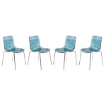 Astor Water Ripple Design Dining Chair Set of 4, Transparent Blue, AC20TBU4