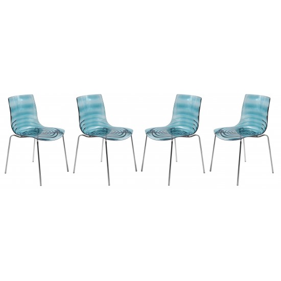 Astor Water Ripple Design Dining Chair Set of 4, Transparent Blue, AC20TBU4