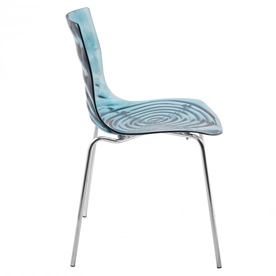 Astor Water Ripple Design Dining Chair Set of 4, Transparent Blue, AC20TBU4