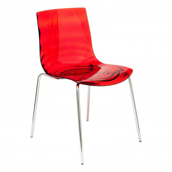 LeisureMod Astor Water Ripple Design Dining Chair, Transparent Red, AC20TR
