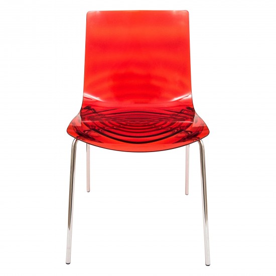 LeisureMod Astor Water Ripple Design Dining Chair, Transparent Red, AC20TR