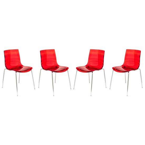 Astor Water Ripple Design Dining Chair Set of 4, Transparent Red, AC20TR4