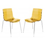 Astor Water Ripple Design Dining Chair Set of 2, Transparent Orange, AC20OR2