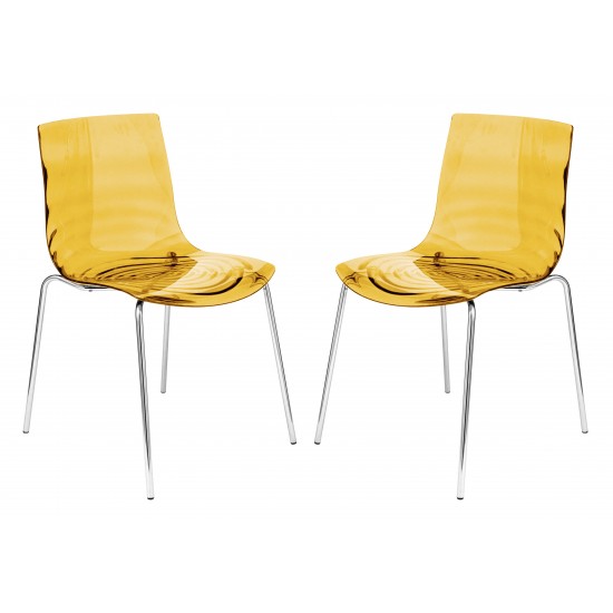 Astor Water Ripple Design Dining Chair Set of 2, Transparent Orange, AC20OR2