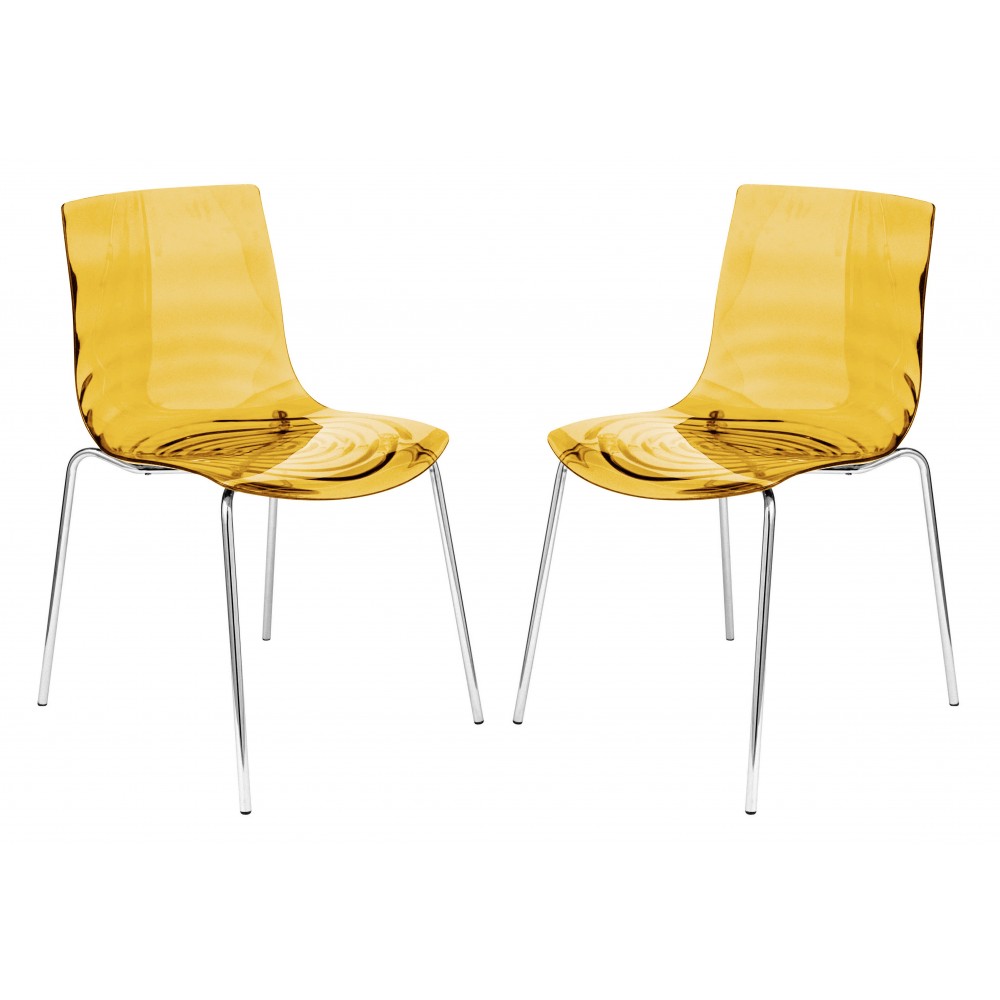 Astor Water Ripple Design Dining Chair Set of 2, Transparent Orange, AC20OR2