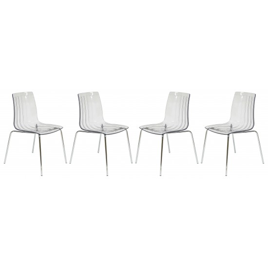 LeisureMod Ralph Dining Chair in Clear, Set of 4, Clear, RP20CL4