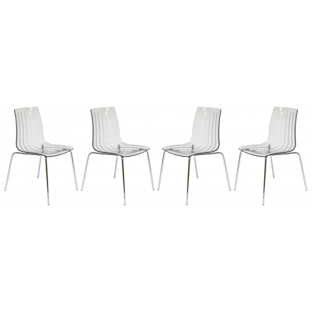 LeisureMod Ralph Dining Chair in Clear, Set of 4, Clear, RP20CL4