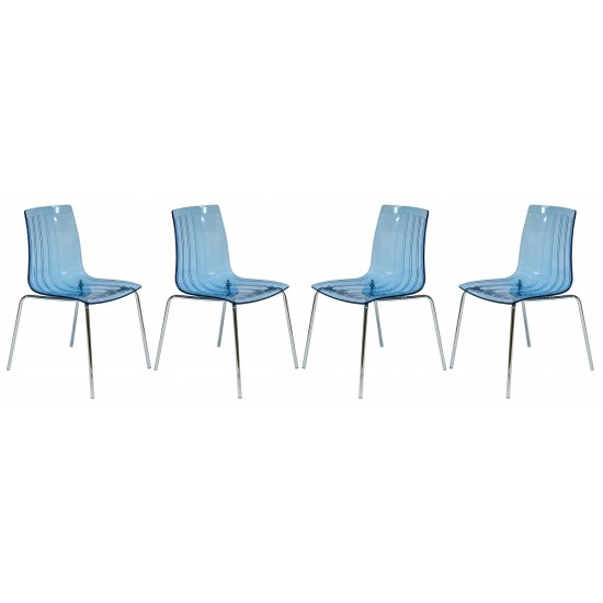 Ralph Dining Chair in Transparent Blue, Set of 4, Transparent Blue, RP20TBU4