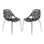 LeisureMod Modern Asbury Dining Chair w/ Chromed Legs, Set of 2, Black, AC16BL2