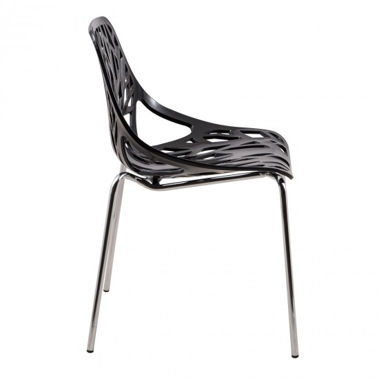 LeisureMod Modern Asbury Dining Chair w/ Chromed Legs, Set of 2, Black, AC16BL2