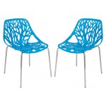 LeisureMod Modern Asbury Dining Chair w/ Chromed Legs, Set of 2, Blue, AC16BU2