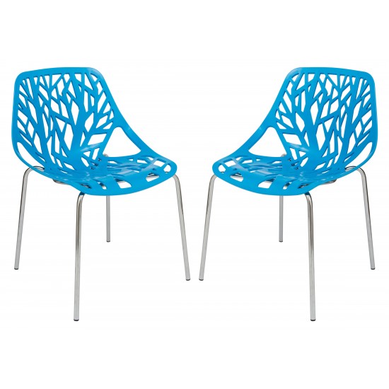 LeisureMod Modern Asbury Dining Chair w/ Chromed Legs, Set of 2, Blue, AC16BU2