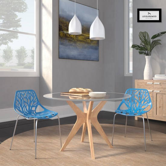 LeisureMod Modern Asbury Dining Chair w/ Chromed Legs, Set of 2, Blue, AC16BU2