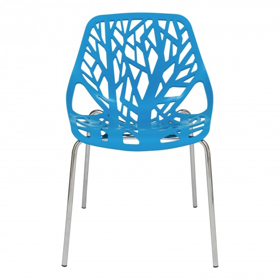 LeisureMod Modern Asbury Dining Chair w/ Chromed Legs, Set of 2, Blue, AC16BU2