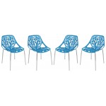 LeisureMod Modern Asbury Dining Chair w/ Chromed Legs, Set of 4, Blue, AC16BU4