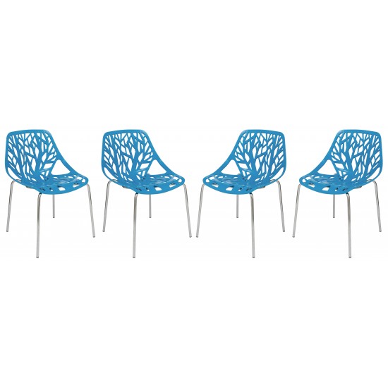 LeisureMod Modern Asbury Dining Chair w/ Chromed Legs, Set of 4, Blue, AC16BU4