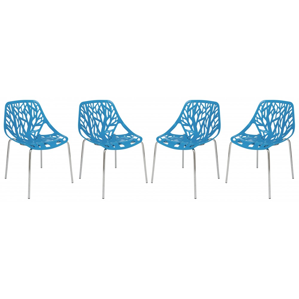 LeisureMod Modern Asbury Dining Chair w/ Chromed Legs, Set of 4, Blue, AC16BU4