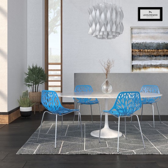 LeisureMod Modern Asbury Dining Chair w/ Chromed Legs, Set of 4, Blue, AC16BU4