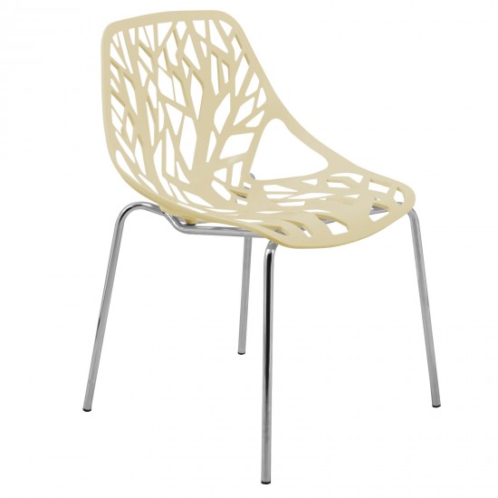 LeisureMod Modern Asbury Dining Chair w/ Chromed Legs, Cream, AC16CR