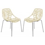 LeisureMod Modern Asbury Dining Chair w/ Chromed Legs, Set of 2, Cream, AC16CR2