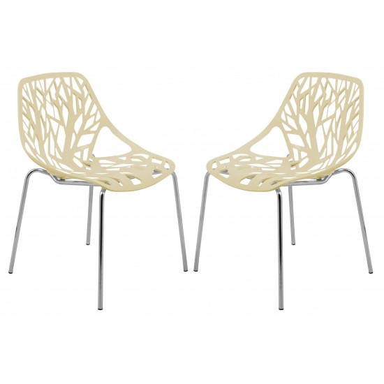 LeisureMod Modern Asbury Dining Chair w/ Chromed Legs, Set of 2, Cream, AC16CR2