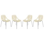 LeisureMod Modern Asbury Dining Chair w/ Chromed Legs, Set of 4, Cream, AC16CR4