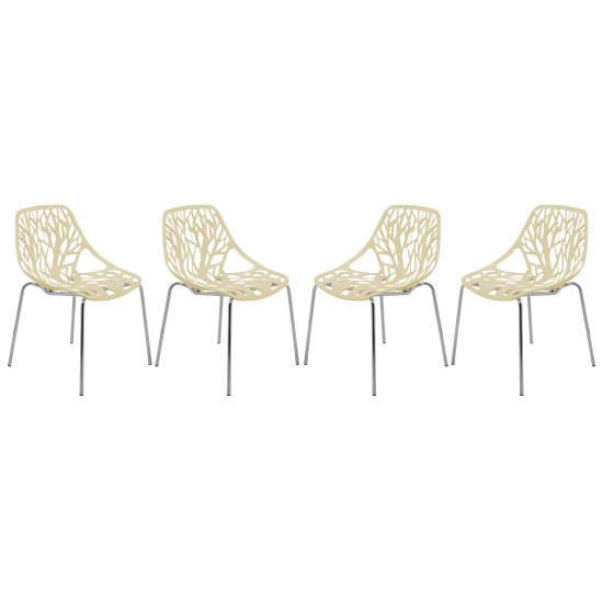 LeisureMod Modern Asbury Dining Chair w/ Chromed Legs, Set of 4, Cream, AC16CR4