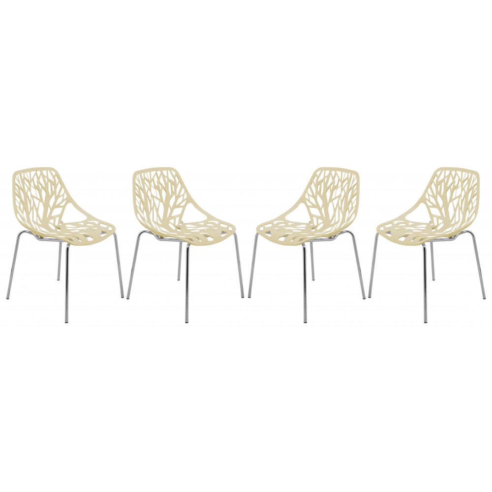 LeisureMod Modern Asbury Dining Chair w/ Chromed Legs, Set of 4, Cream, AC16CR4