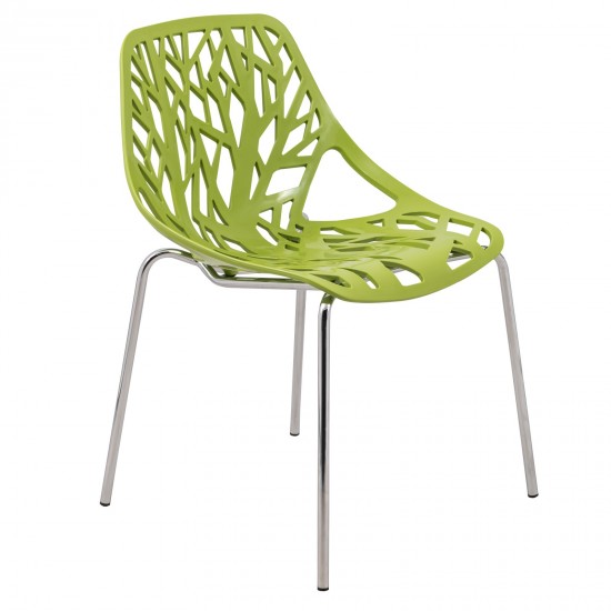 LeisureMod Modern Asbury Dining Chair w/ Chromed Legs, Green, AC16G