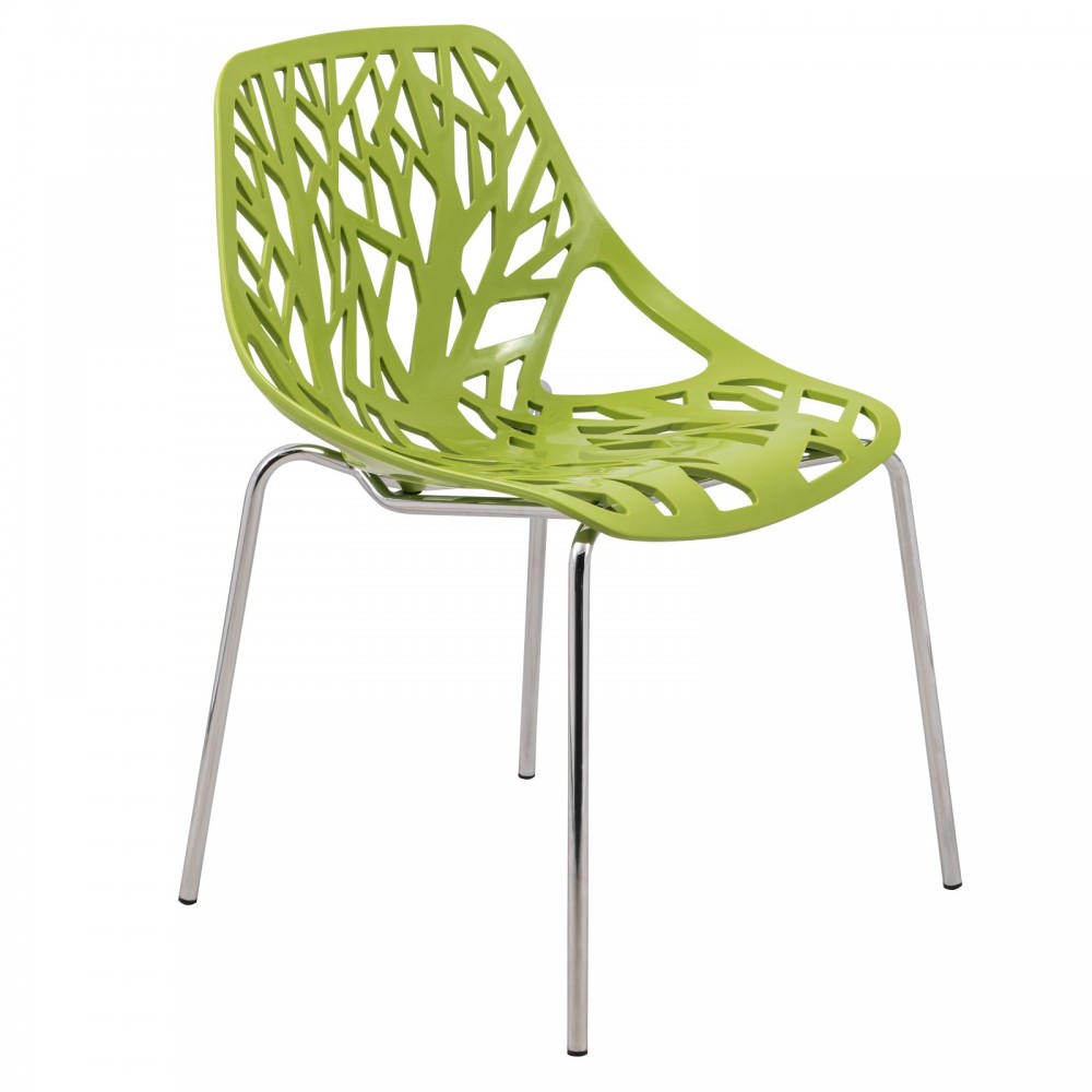 LeisureMod Modern Asbury Dining Chair w/ Chromed Legs, Green, AC16G