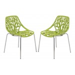 LeisureMod Modern Asbury Dining Chair w/ Chromed Legs, Set of 2, Green, AC16G2