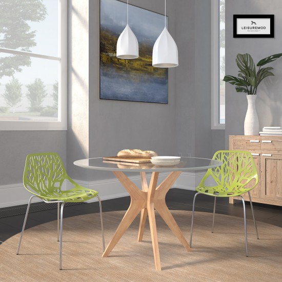 LeisureMod Modern Asbury Dining Chair w/ Chromed Legs, Set of 2, Green, AC16G2