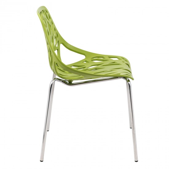 LeisureMod Modern Asbury Dining Chair w/ Chromed Legs, Set of 2, Green, AC16G2